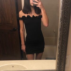 Don’t Ask Why Black Off the Shoulder Mini Dress OS